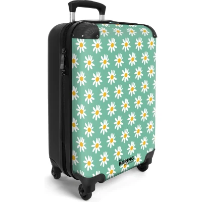 Afbeelding van NoBoringSuitcases.com® Handbagage koffer lichtgewicht Reiskoffer trolley Turquoise met madeliefjes Rolkoffer wieltjes Past binnen 55x40x20 en 55x35x25
