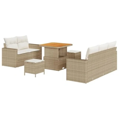 Afbeelding van vidaXL 8 delige tuin sofa set met kussens beige poly rattan acacia, 3 eet acacia