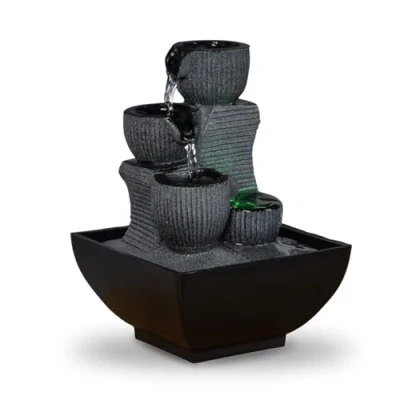 Afbeelding van Zen&#039;Light Kini Cascade Zen kamerfontein met gekleurd ledlicht decoratie voor woonkamer, slaapkamer, modern kantoor, ideaal meditatie en ontspanning tafel gesloten circuit H 18 cm