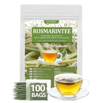 Afbeelding van Premium rozemarijntheezakjes, 100 theezakjes. Gemaakt met 100% puur natuurlijke rozemarijnbladeren, geen additieven en cafeïnevrij.
