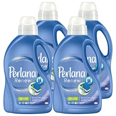 Afbeelding van 4 x Perlana Renew Sport vloeibaar wasmiddel voor wasgoed en wasmachine, actieve verzorging, elimineert slechte geuren technische kleding sportstoffen, flessen à 1,44 l