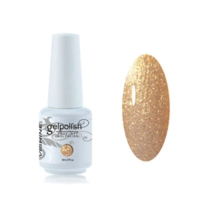 Afbeelding van Vishine Nagellak semi permanent, soak off, uv/led, base /topcoat, manicure, 8 ml, lichtgoud 380