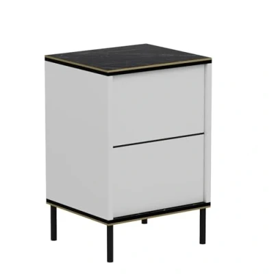 Afbeelding van Aludra nachtkastje B40xH60cm Wit en zwart marmereffect met gouden rand Menzzo