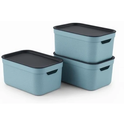 Afbeelding van Set van 3 decoratieve dozen met deksel A5 JIVE, kleur turkoois