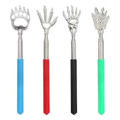 Afbeelding van SYEYCW 4 stuks rugkrabber uitschuifbaar, roestvrij staal telescopische rugkrabber, handmassageapparaat met rubberen handgrepen, inclusief handklauw, krokodillenklauw, berenklauw hand en adelaarsklauw