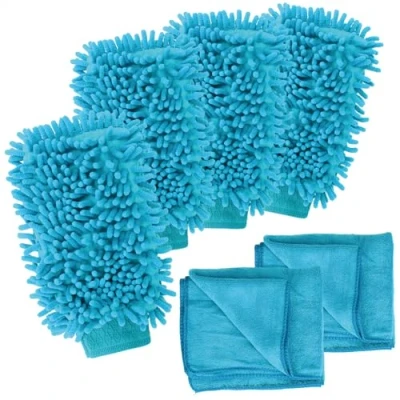 Afbeelding van COM FOUR® 6 delige autoverzorgingsset met microvezeldoek en autowashandschoen autopoetsdoek autoverzorgingsdoek (6 delen blauw 4/2)