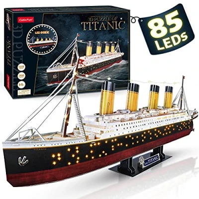 Afbeelding van CubicFun Puzzel 3D Titanic led modelbouwpakket voor volwassenen, 1:305, realistisch, groot, fantastisch cadeau volwassenen en jongeren, 266 stukjes