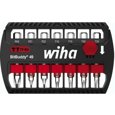 Afbeelding van Wiha Bitset BitBuddy® TY bit 49 mm Phillips, Pozidriv, TORX® 8 delig 1/4&quot; E6,3 42117