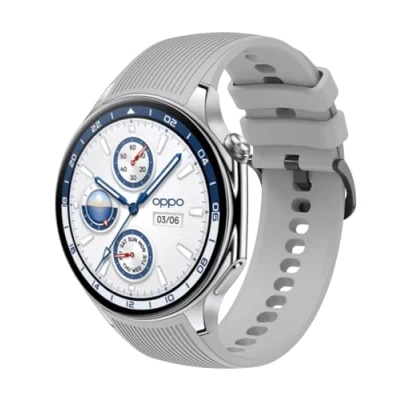 Afbeelding van Giopuey Horlogeband compatibel met OnePlus Watch 2, zachte siliconen horlogeband, reserveband, slijtvast, ademend, grijs