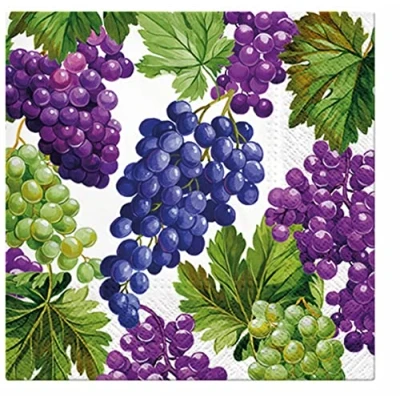 Afbeelding van PAW Papieren Servetten 3 laags (33 x 33 cm) I 20 Stuks Gedrukt met Inkt op Waterbasis Verjaardag Decoratie Tafelversiering Natuur, Dieren Motief Kleur: Natural Grapes