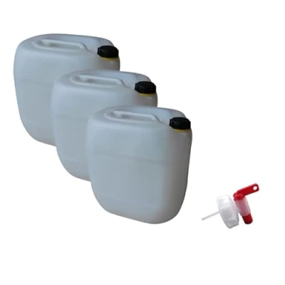 Afbeelding van 3 stuks 30 liter jerrycan, waterjerrycan, kunststof, naturel, DIN61 + kraan