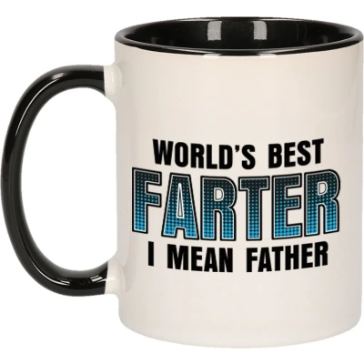 Afbeelding van Bellatio Decorations vaderdag Cadeau mok zwart/wit 300 ml worlds best farter mokken feest