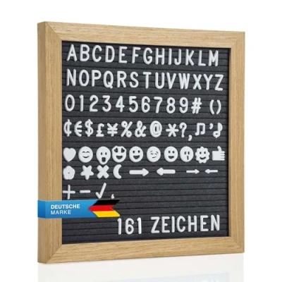 Afbeelding van Letterbord van hout 27 cm Gegroefde plank Vilt Memobord met 161 tekens.