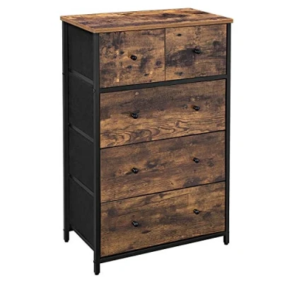 Afbeelding van Ladekast met Stoffen Laden in Vintage Bruin Zwarte Kleur