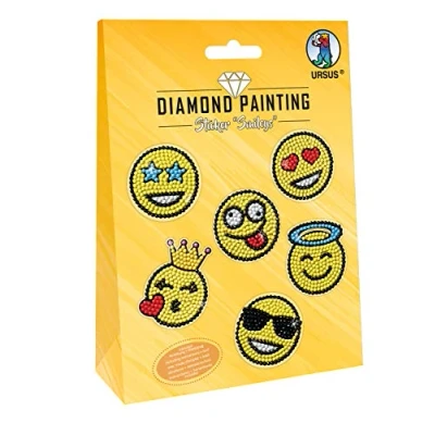Afbeelding van Ursus 43500006 Diamond Painting Smileys, stickers met fonkelende diamanten, set 2 stickervellen in verschillende ontwerpen, diamantstenen, puistjes, was en schaal, inclusief handleiding