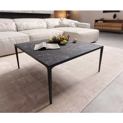 Afbeelding van DELIFE Salontafel Levente 85x85 cm keramiek Laminam®Nero Greco Grey onderstel metaal zwart