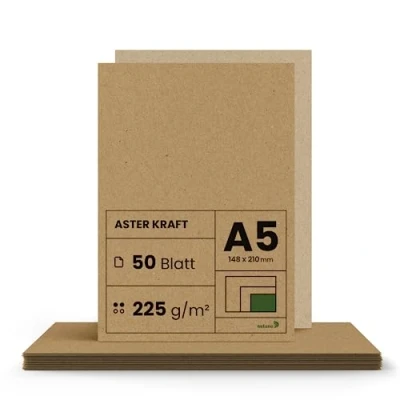 Afbeelding van Netuno 50 x kraftpapier, 225 g, DIN A5, 148 210 mm, Aster knutselpapier, vintage, gerecycled kraftkarton, kaarten om te knutselen, beschrijven, bedrukken, natuurlijk papier,