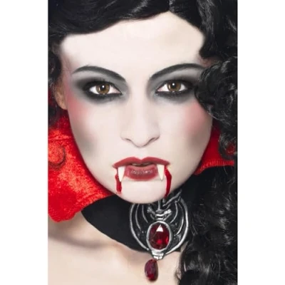 Afbeelding van Vampier Make Up Set, with Fangs, Sponge, Face Paint and Blood in a Tube, on Display Card