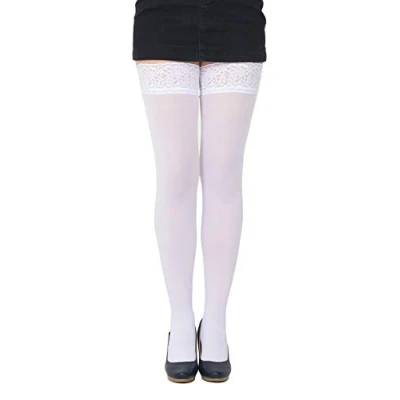 Afbeelding van SENTELEGRI Kleurrijke ondoorzichtige 40 denier microvezel hold ups kousen, maten S XXL, Wit, M