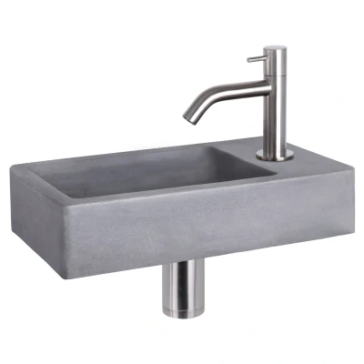 Afbeelding van Differnz Force fonteinset beton donkergrijs kraan gebogen mat chroom