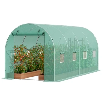 Afbeelding van VEVOR Walk in tunnelkas, 4,5 x 2,0 1,9 m hoepel huis kas tunnel, plant warm met gegalvaniseerd stalen frame, groene PE hoes, oprolbare ritsdeur en 8 ramen voor buiten