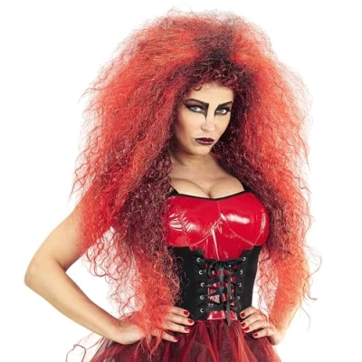Afbeelding van Widmann Duivel Kostuum Pruik Wilde Holbewoner Rood Halloween Verkleedkleding