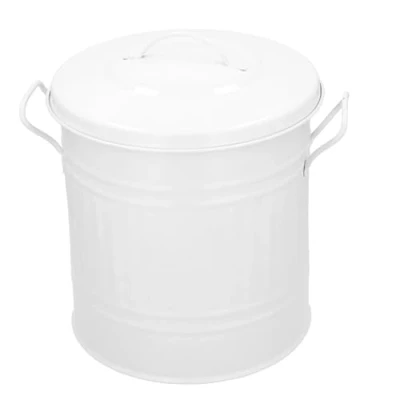 Afbeelding van HRB Vuilnisbak, zink, vintage design, zeer stevig, met deksel, 15 liter, wit
