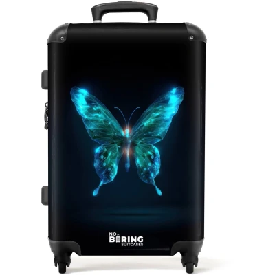 Afbeelding van NoBoringSuitcases.com® Kinderkoffer jongen Kindertrolley jongens Magische digitale vlinder Koffer kind groot Rolkoffer lichtgewicht Reiskoffer met 4 wielen Grote trolley XL 20 kg bagage