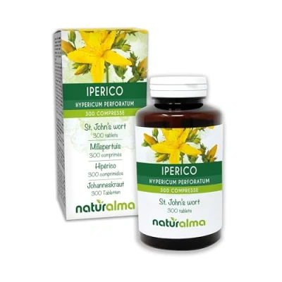 Afbeelding van Sint janskruid (Hypericum perforatum) kruid met bloemen NATURALMA 150 g 300 tabletten Voedingssupplement Natuurlijk en Veganistisch