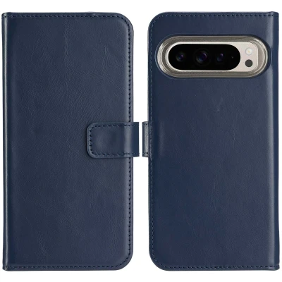 Afbeelding van Google Pixel 9 Pro Hoesje Echt leder Selencia Bookcase Blauw Telefoonhoesje