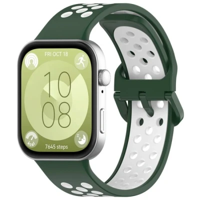 Afbeelding van Tweekleurige siliconen band Groen met wit Huawei Fit 3