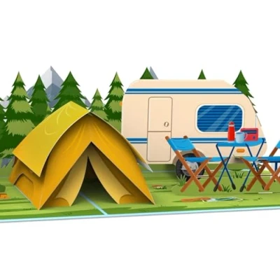 Afbeelding van MOKIO® Pop Up Kaart Camping met tent 3D cadeaukaart voor kampeerders, Wenskaart een verjaardag