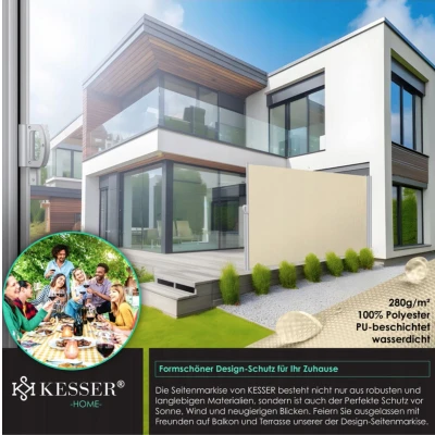 Afbeelding van KESSER® Aluminium zijluifel, uittrekbaar en ondoorzichtig, 300 x 200 cm, tuininkijkbescherming windscherm met oprolmechanisme voor balkon &amp; terras, zijrolgordijn incl. regenhoes wandhouder,
