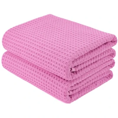 Afbeelding van POLYTE Microvezel oversized sneldrogende pluisvrije badhanddoek, 76 x 152 cm, set van 2 (roze, wafelweefsel)