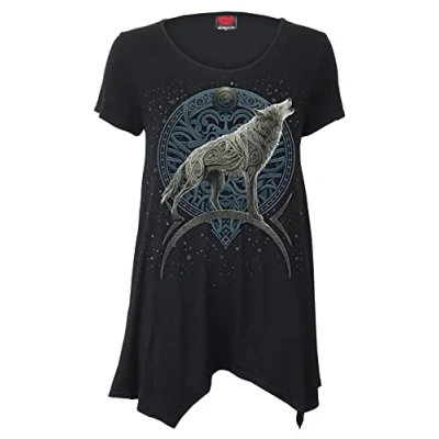 Afbeelding van Spiral Keltische Wolf Smock Tuniek Casual Top, Zwart, S