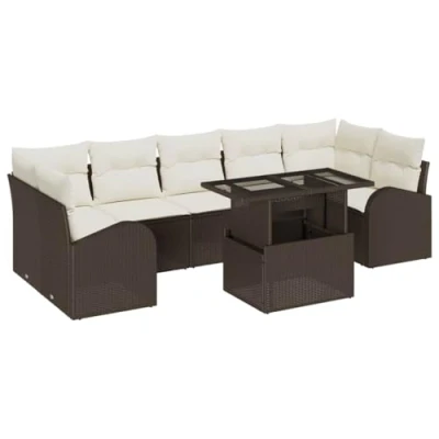 Afbeelding van vidaXL 8 delige ligbedset met kussens bruin poly rattan