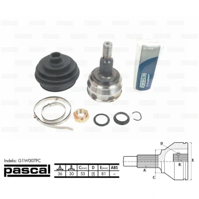 Afbeelding van Homokineet reparatie set, aandrijfas PASCAL G1W007PC