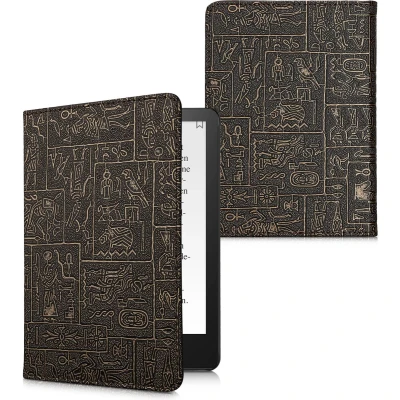 Afbeelding van kwmobile E reader hoesje geschikt voor Amazon Kindle Paperwhite 11. Generation 2021 hoes flip case met magneetsluiting Ereader cover Hiërogliefen design in goud / zwart