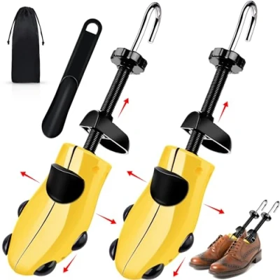 Afbeelding van BGIUSQF Herenschoenspanners, 2 stuks schoenspanners, verstelbare schoenspanner maat 40 47 + schoenlepel voor leren schoenen, sportschoenen, geel
