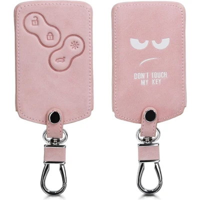 Afbeelding van kwmobile autosleutelhoes geschikt voor Renault 4 knops autosleutelkaart (alleen Keyless Go) Hoesje van imitatieleer in wit / roségoud Don&#039;t Touch My Key design