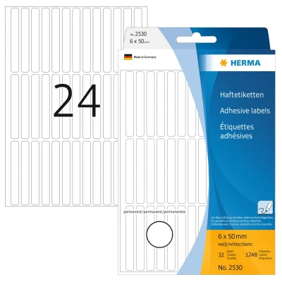 Afbeelding van Etiket HERMA 2530 6x50mm wit 1248stuks