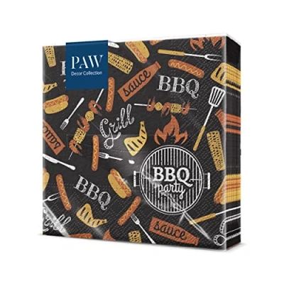 Afbeelding van PAW Papieren Servetten 3 laags (33 x 33 cm) I 20 Stuks Gedrukt met Inkt op Waterbasis Verjaardag Decoratie Ideaal voor Verjaardagsfeestjes, Recepties Kleur: BBQ Party
