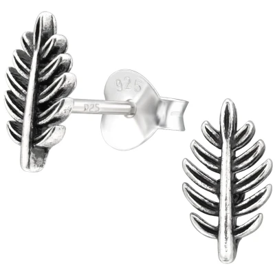 Afbeelding van JoyS Zilveren blad oorbellen 5 x 9 mm massieve oorknoppen geoxideerd