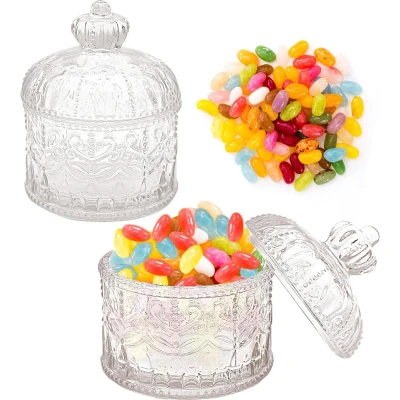 Afbeelding van 2 stuks kristalglas met deksel, glazen voorraadpotten transparante suikerpot van glas, snoep, glas container, decoratieve snacks, voorraadcontainers, voor snoepbuffet