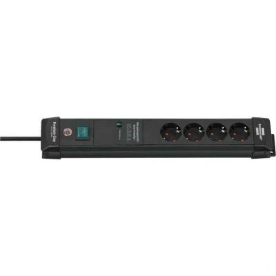 Afbeelding van Brennenstuhl 1951140300 Stekkerdoos 4 Sockets Premium Line Aan/uit Schakelaar Overspanningsbeveiliging Zwart 1,8 meter