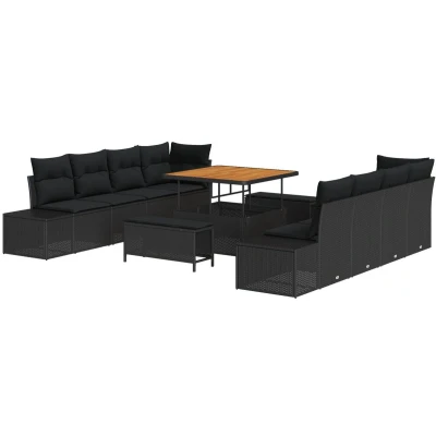 Afbeelding van vidaXL 11 delig tuinbank set met kussens zwart poly rattan acacia