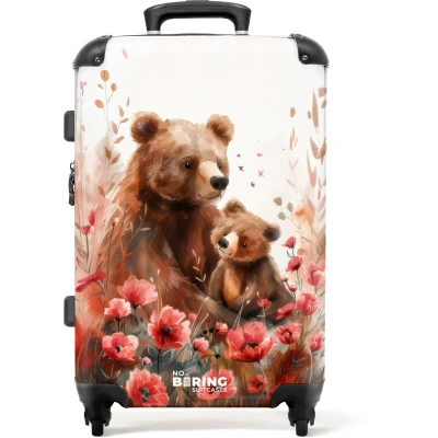 Afbeelding van NoBoringSuitcases.com® Kinderkoffer groot Kindertrolley koffer Beren Bloemen Rolkoffer lichtgewicht Reiskoffer met 4 wielen Grote trolley XL 20 kg bagage