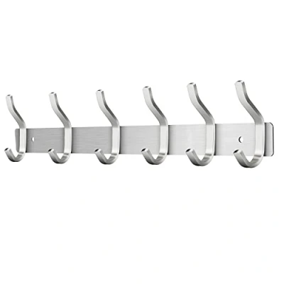Afbeelding van MEIJO Wandgarderobe met 6 haken, kapstokhaken, wandhaak voor handdoeken, roestvrij staal (zilver)