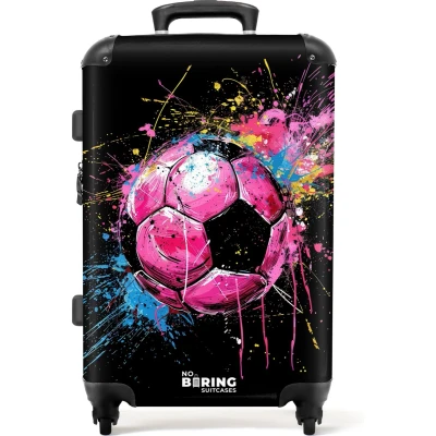 Afbeelding van NoBoringSuitcases.com® Koffer groot Rolkoffer lichtgewicht Roze voetbal met graffiti Reiskoffer 4 wielen Grote trolley XL 20 kg bagage