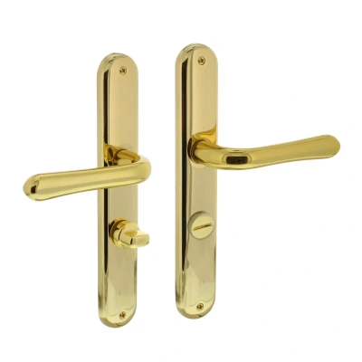 Afbeelding van Deurklink Saturnus op schild wc slot 63 mm messing gelakt